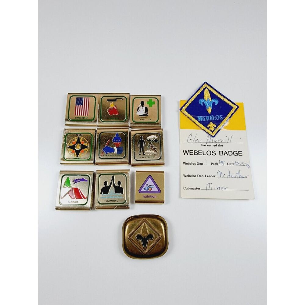Vintage Boy Scouts Webelos Scouts Medal Belt Loop Neckerchief Slide 1986